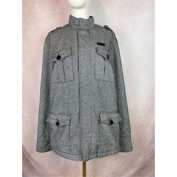 Men’s Wool Blend Outer Coat Zoo York Herringbone Pattern Size Large - Picture 1 of 11